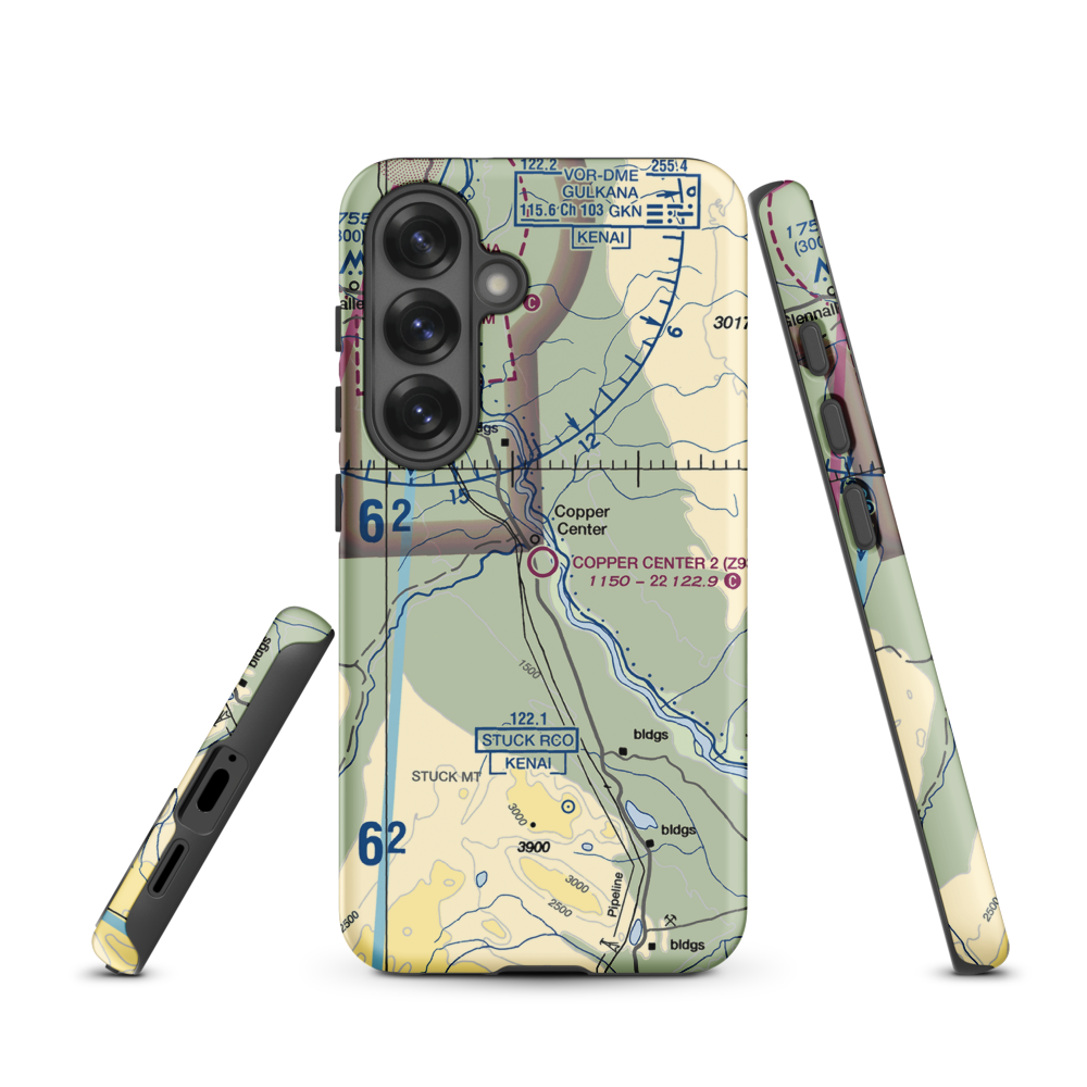 Copper Center 2 Airport (Z93) VFR Sectional Samsung Phone Case Samsung Galaxy S25 model shown