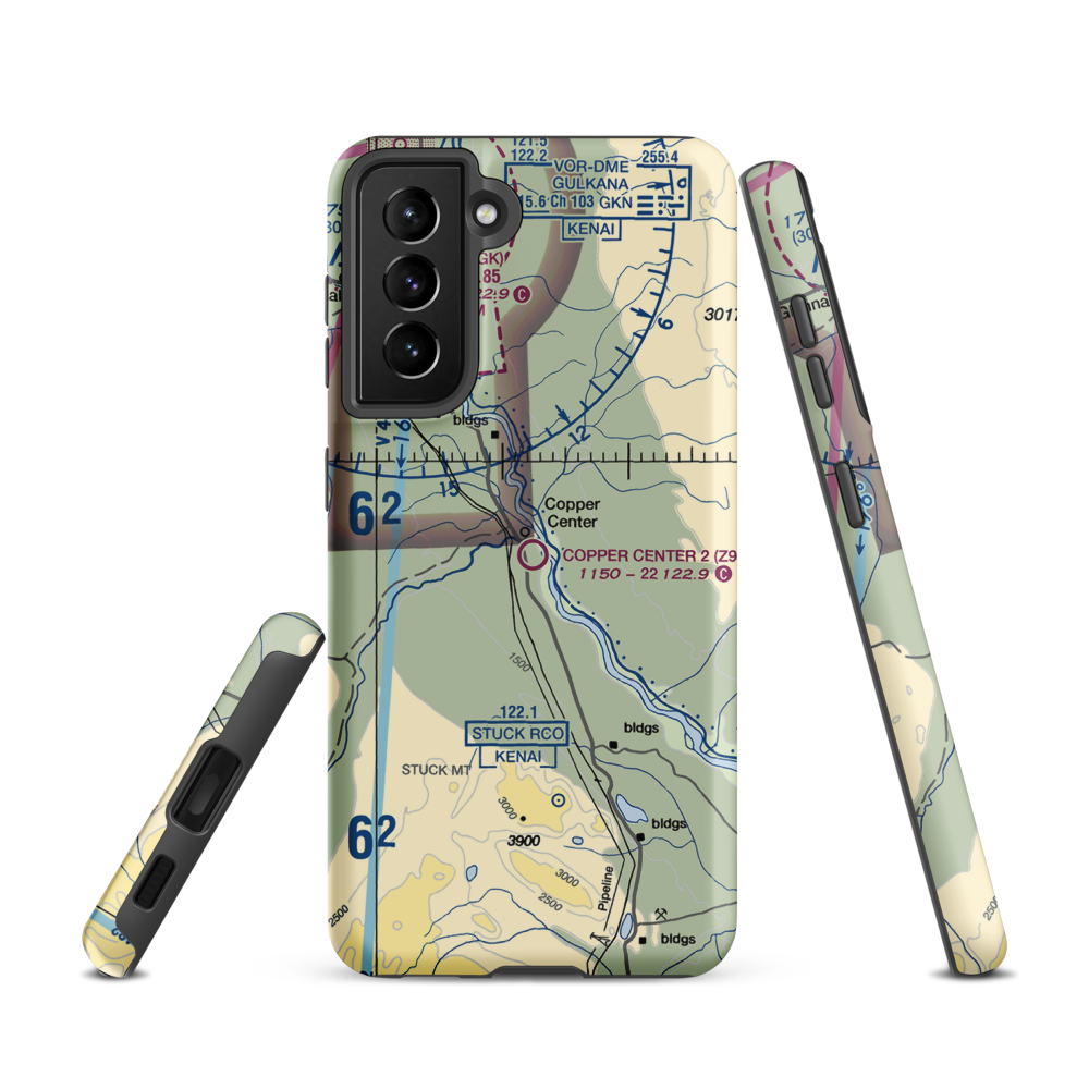 Copper Center 2 Airport (Z93) VFR Sectional Samsung Phone Case Samsung Galaxy S21 model shown