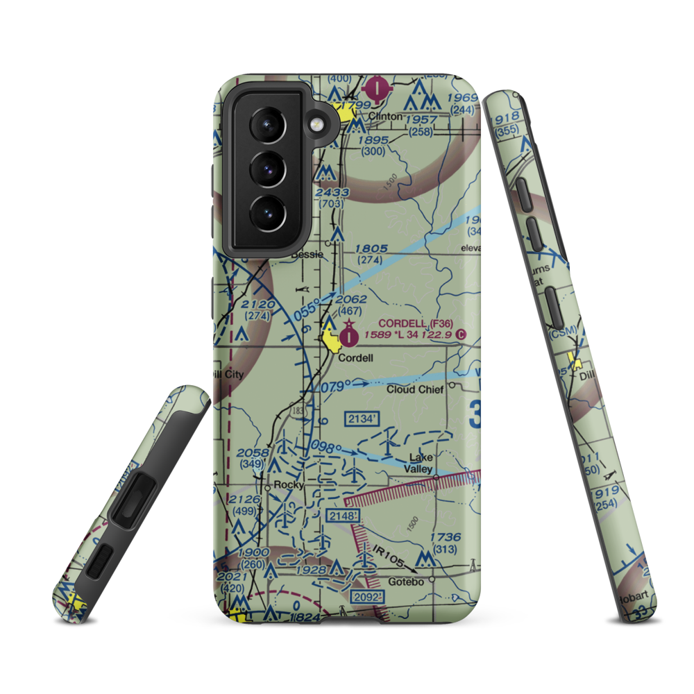 Cordell Municipal Airport (F36) VFR Sectional Samsung Phone Case Samsung Galaxy S21 FE model shown