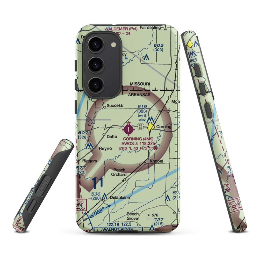 Corning Municipal Airport (4M9) VFR Sectional Samsung Phone Case Samsung Galaxy S23 Plus model shown