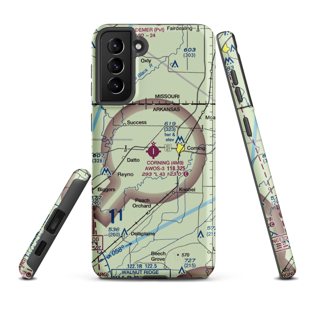 Corning Municipal Airport (4M9) VFR Sectional Samsung Phone Case Samsung Galaxy S21 Plus model shown