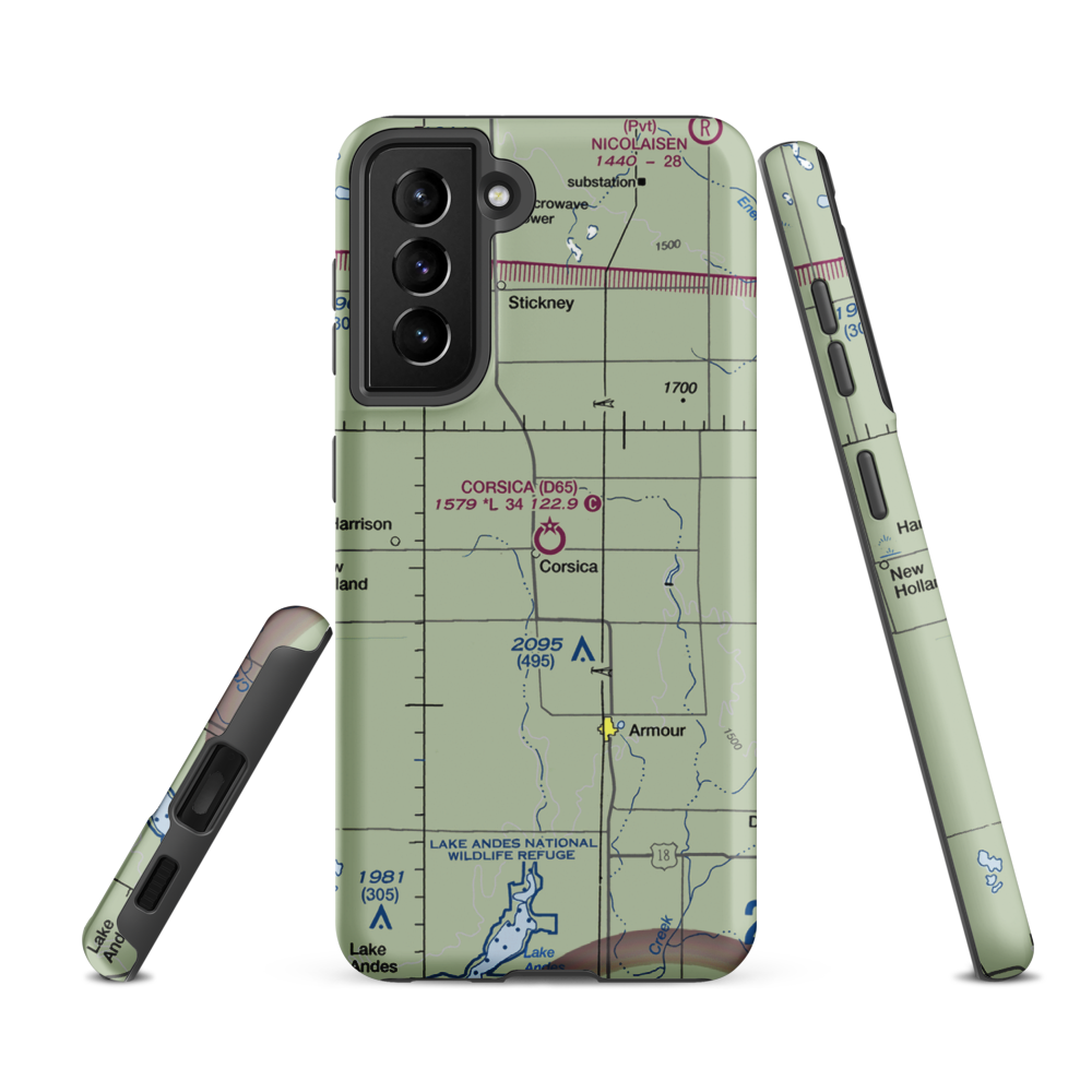 Corsica Municipal Airport (D65) VFR Sectional Samsung Phone Case Samsung Galaxy S21 FE model shown