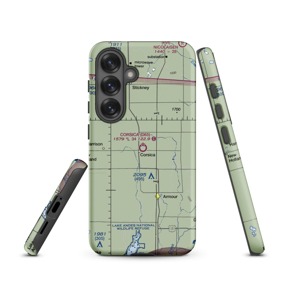 Corsica Municipal Airport (D65) VFR Sectional Samsung Phone Case Samsung Galaxy S25 model shown