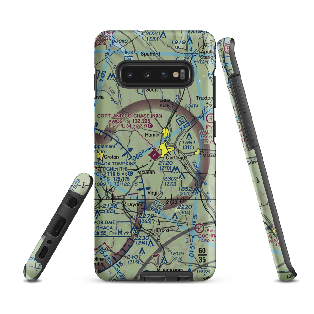Cortland County Chase Field (N03) VFR Sectional Samsung Phone Case Samsung Galaxy S10 Plus model shown