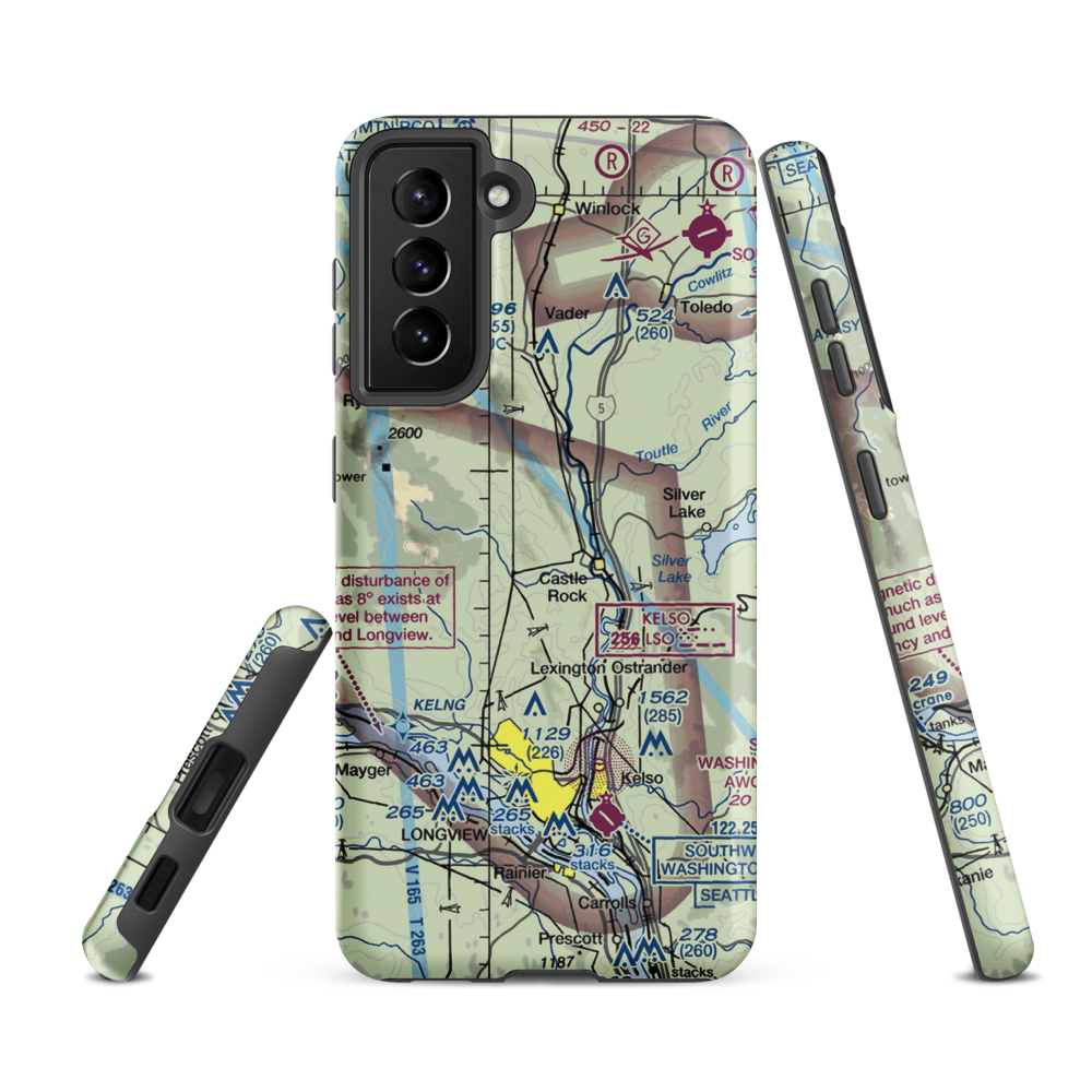 Cougar Flat Airstrip (WN24) VFR Sectional Samsung Phone Case Samsung Galaxy S21 FE model shown