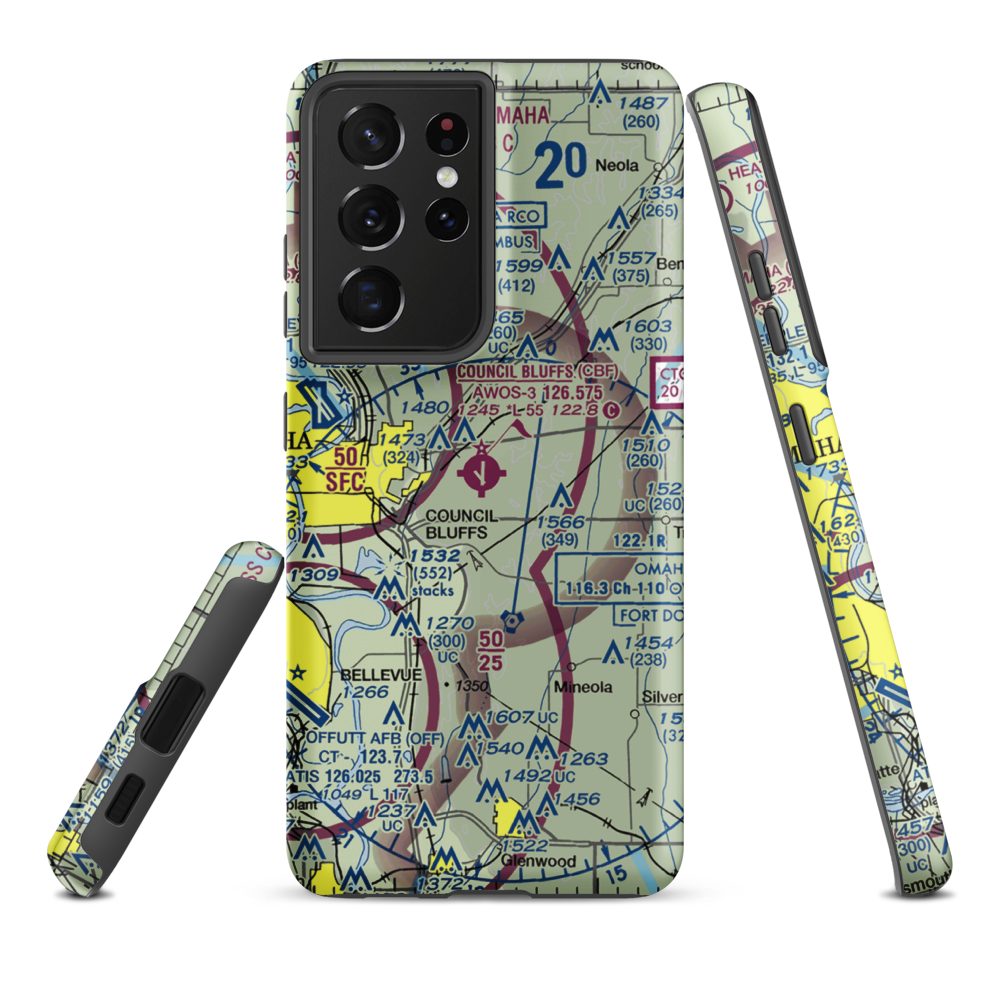 Council Bluffs Municipal Airport (CBF) VFR Sectional Samsung Phone Case Samsung Galaxy S21 Plus model shown
