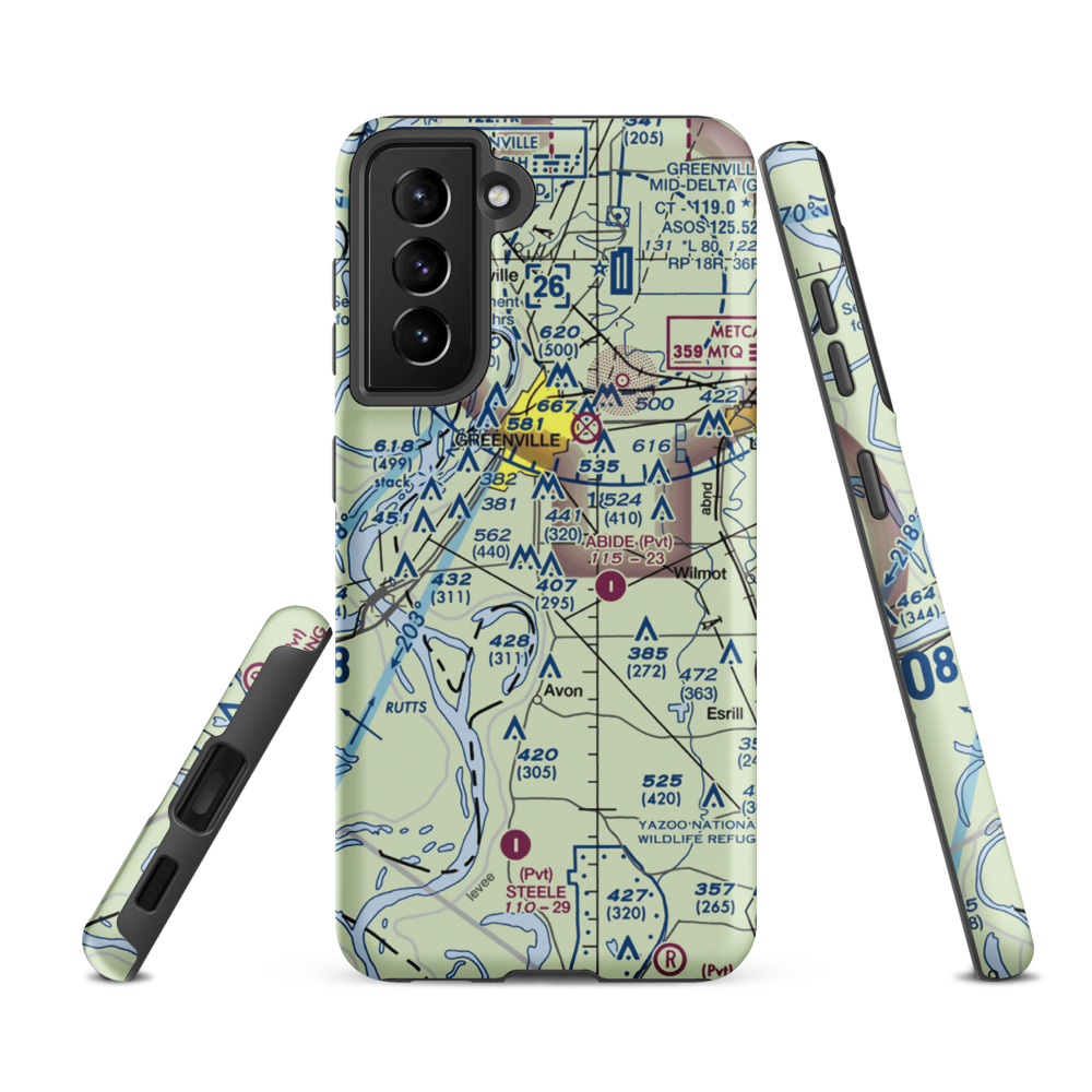 Country Club Airport (MS15) VFR Sectional Samsung Phone Case Samsung Galaxy S21 FE model shown