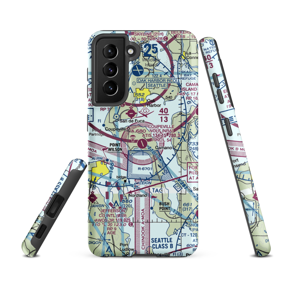 Coupeville Nolf Airport (NRA) VFR Sectional Samsung Phone Case Samsung Galaxy S21 FE model shown