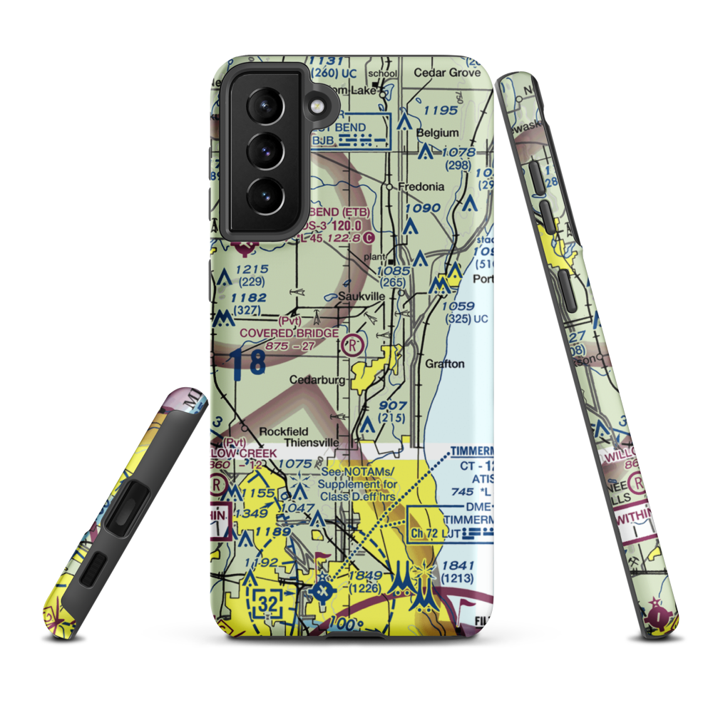 Covered Bridge Fields Airport (1WN2) VFR Sectional Samsung Phone Case Samsung Galaxy S21 Plus model shown