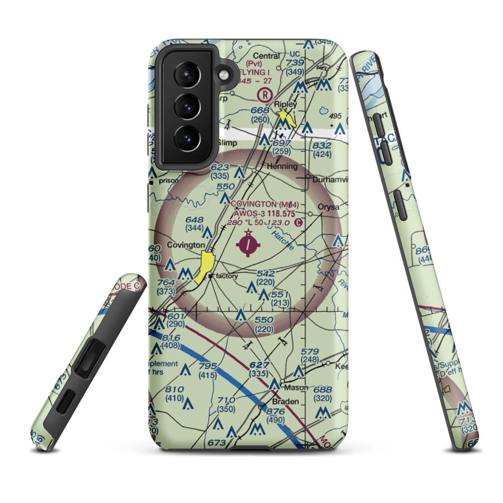 Covington Municipal Airport (M04) VFR Sectional Samsung Phone Case Samsung Galaxy S21 Plus model shown