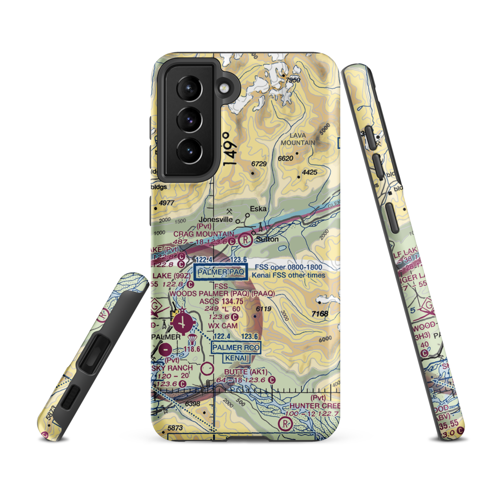 Crag Mountain Airport (52AK) VFR Sectional Samsung Phone Case Samsung Galaxy S21 FE model shown