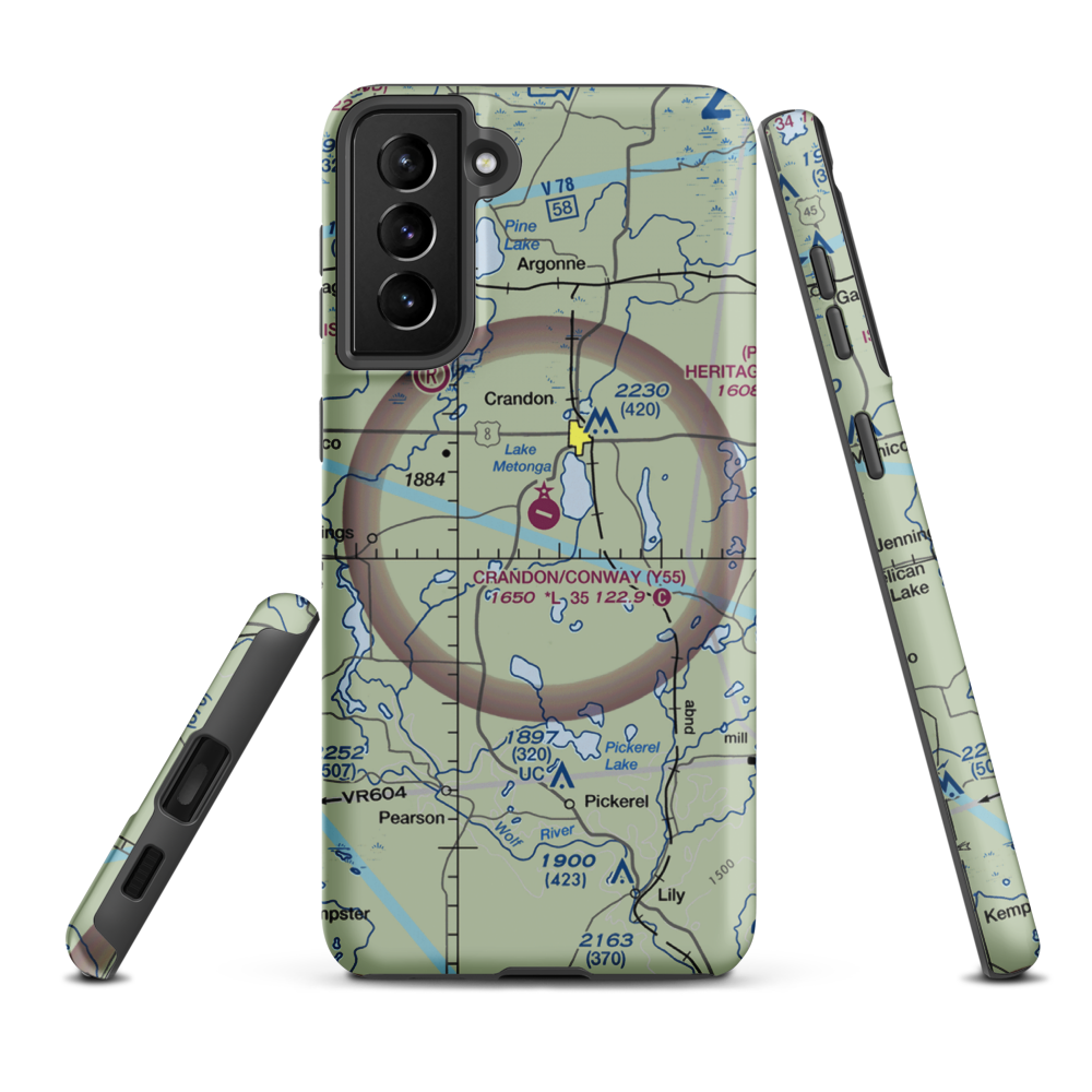 Crandon Municipal Airport (Y55) VFR Sectional Samsung Phone Case Samsung Galaxy S21 FE model shown