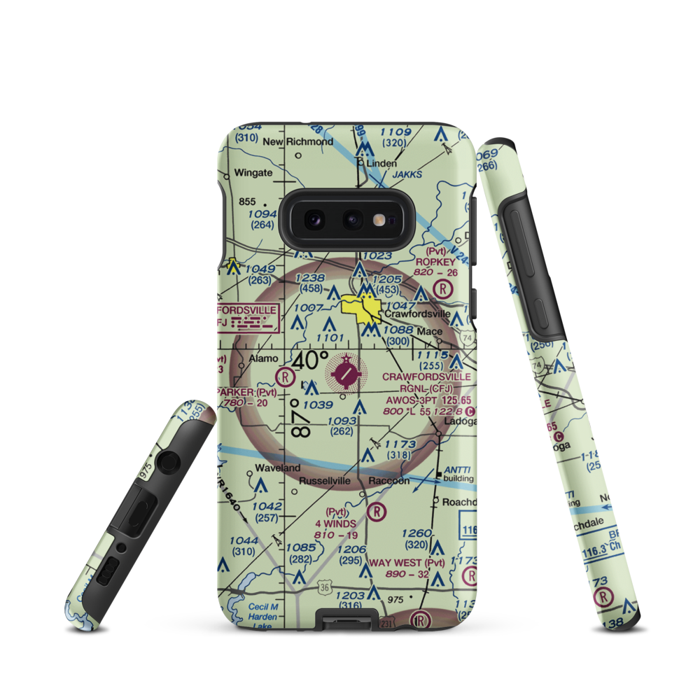 Crawfordsville Regional Airport (CFJ) VFR Sectional Samsung Phone Case Samsung Galaxy S10e model shown