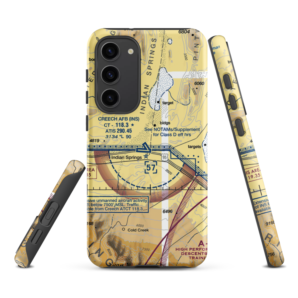 Creech Air Force Base (INS) VFR Sectional Samsung Phone Case Samsung Galaxy S23 Plus model shown