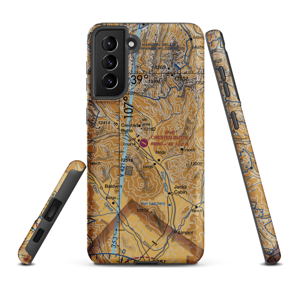 Crested Butte Airpark (CSE) VFR Sectional Samsung Phone Case Samsung Galaxy S21 FE model shown