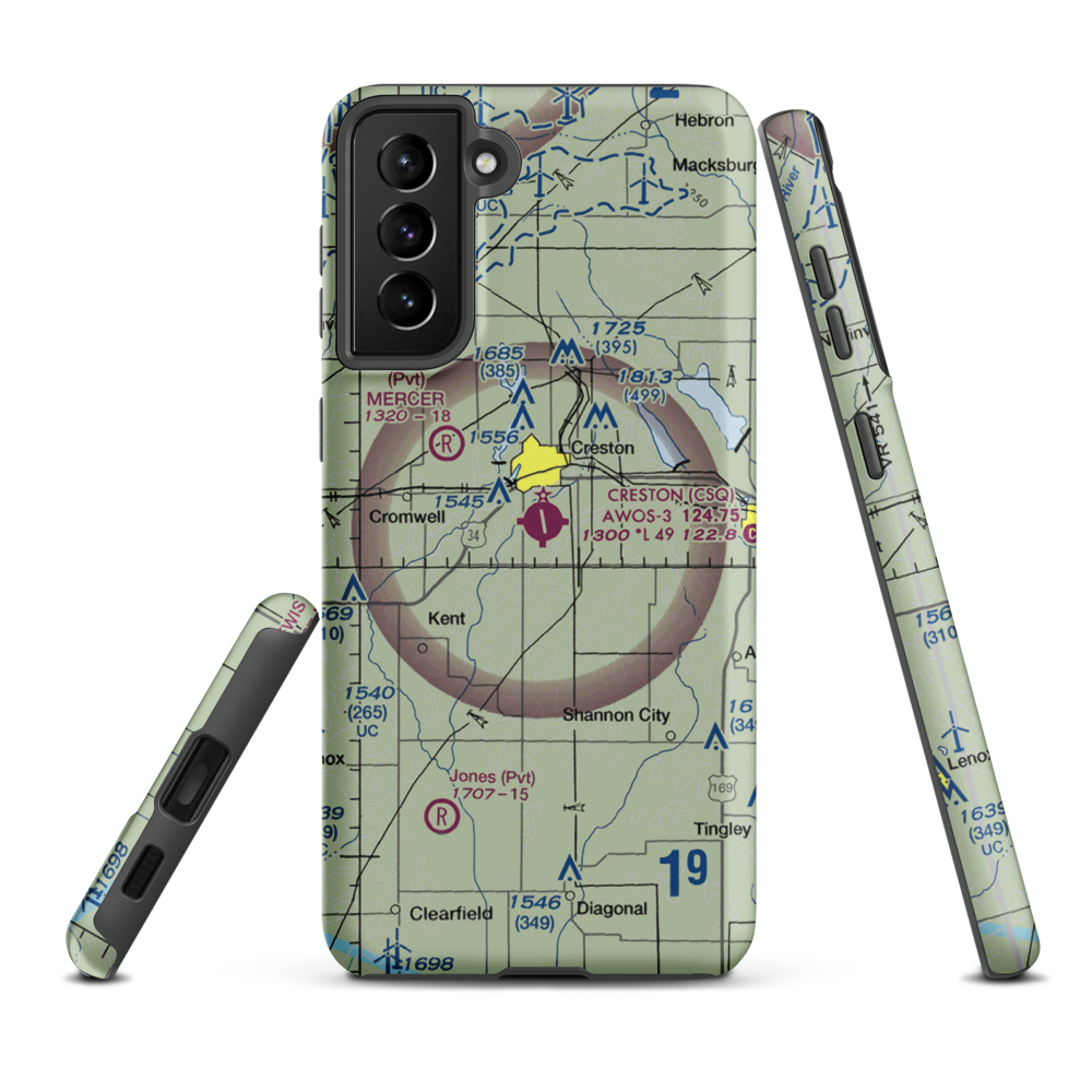 Creston Municipal Airport (CSQ) VFR Sectional Samsung Phone Case Samsung Galaxy S21 FE model shown