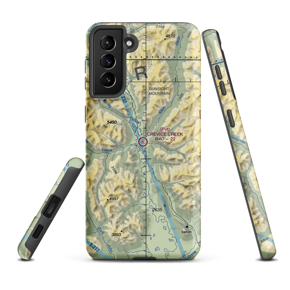 Crevice Creek Airport (1AK1) VFR Sectional Samsung Phone Case Samsung Galaxy S21 FE model shown