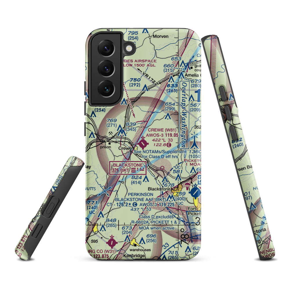 Crewe Municipal Airport (W81) VFR Sectional Samsung Phone Case Samsung Galaxy S22 Plus model shown