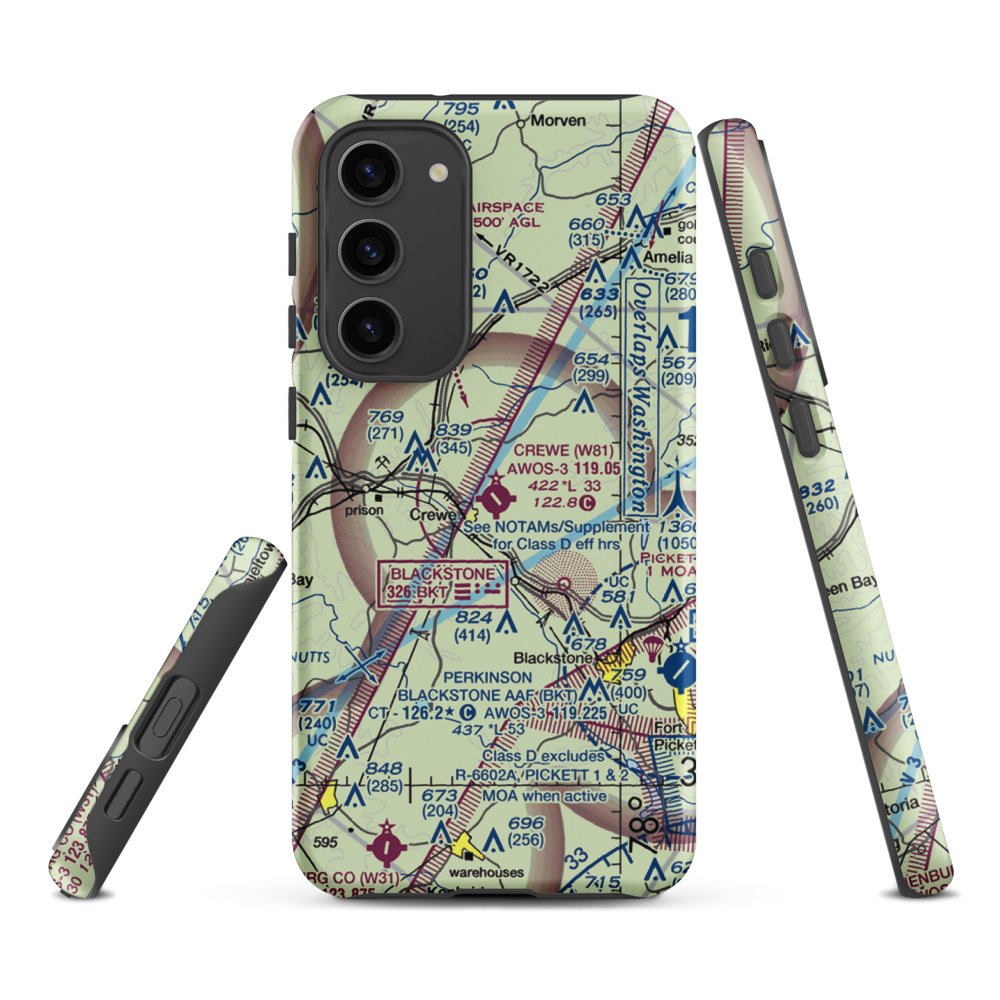 Crewe Municipal Airport (W81) VFR Sectional Samsung Phone Case Samsung Galaxy S23 Plus model shown