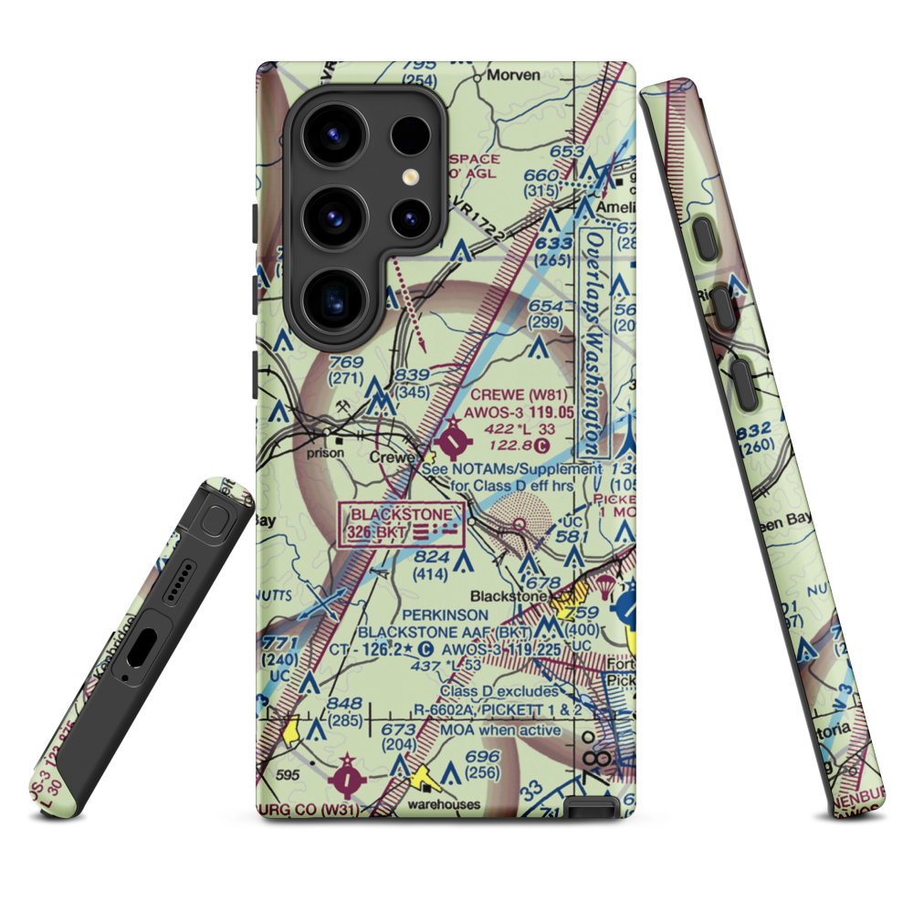 Crewe Municipal Airport (W81) VFR Sectional Samsung Phone Case Samsung Galaxy S24 Ultra model shown