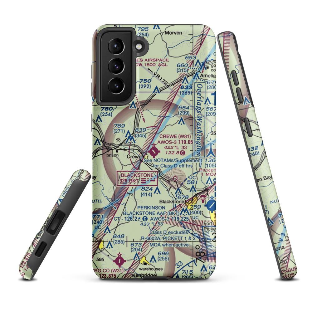 Crewe Municipal Airport (W81) VFR Sectional Samsung Phone Case Samsung Galaxy S21 Plus model shown