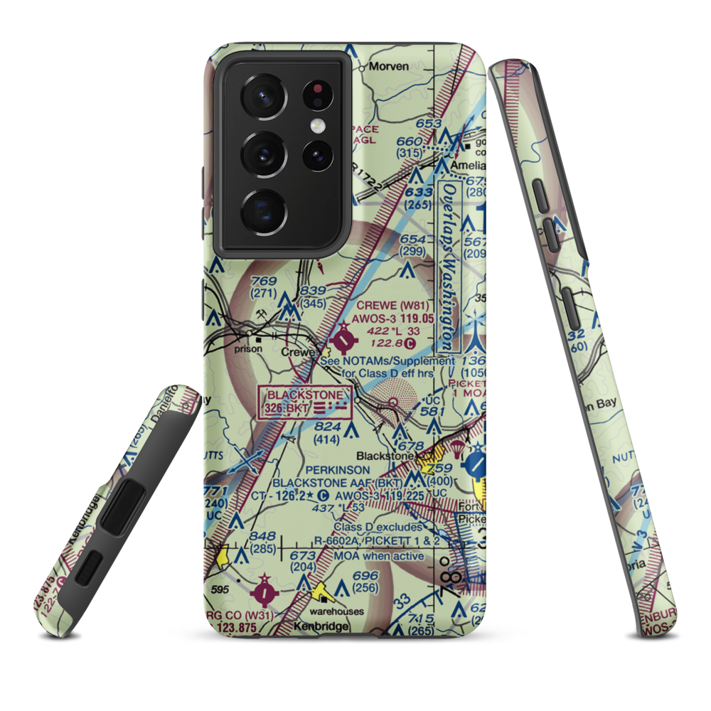 Crewe Municipal Airport (W81) VFR Sectional Samsung Phone Case Samsung Galaxy S21 Plus model shown