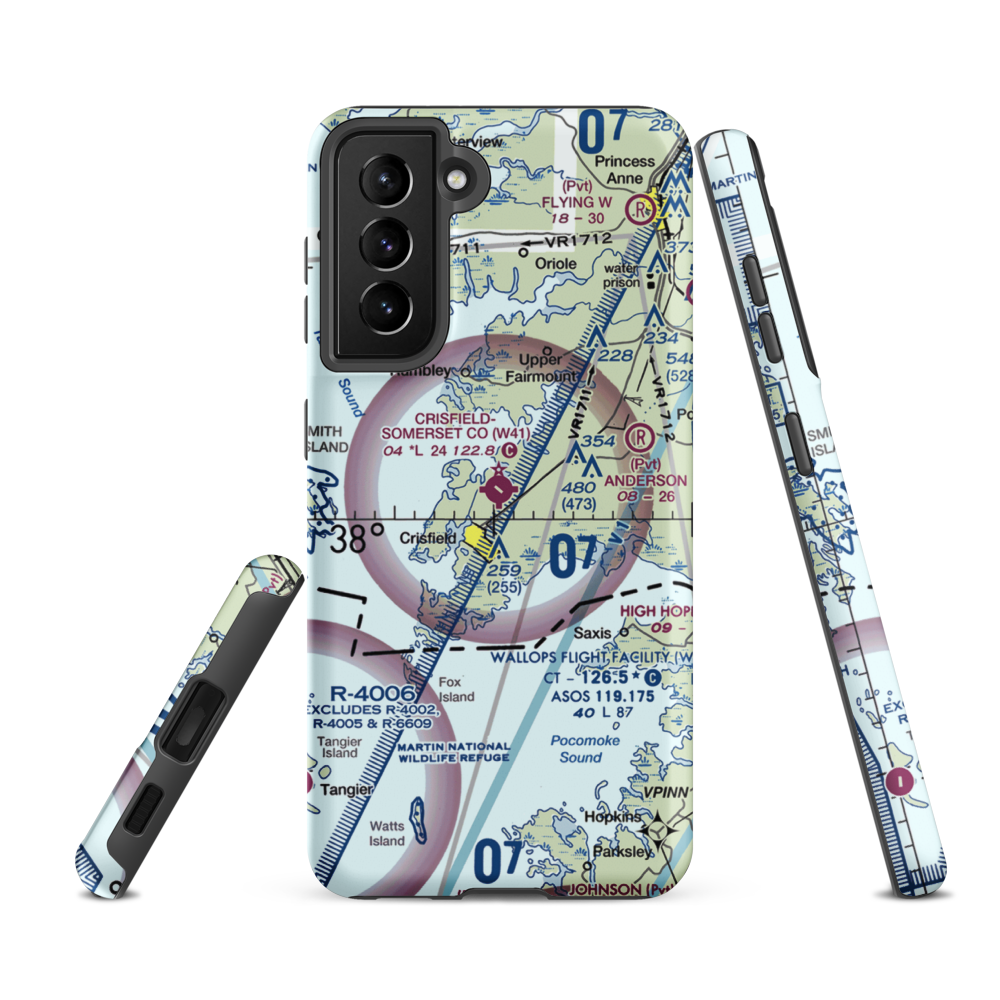 Crisfield Municipal Airport (W41) VFR Sectional Samsung Phone Case Samsung Galaxy S21 FE model shown
