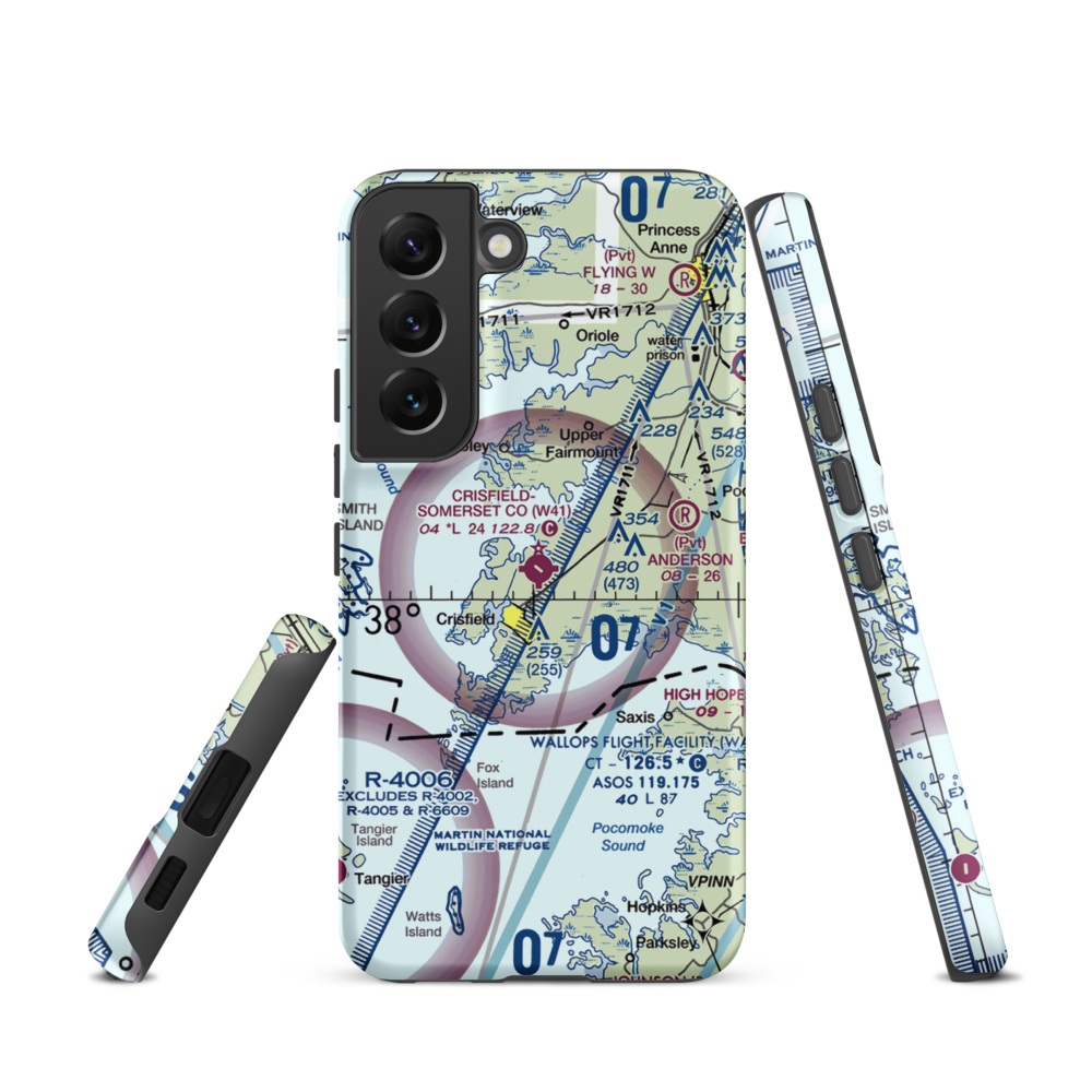 Crisfield Municipal Airport (W41) VFR Sectional Samsung Phone Case Samsung Galaxy S22 model shown