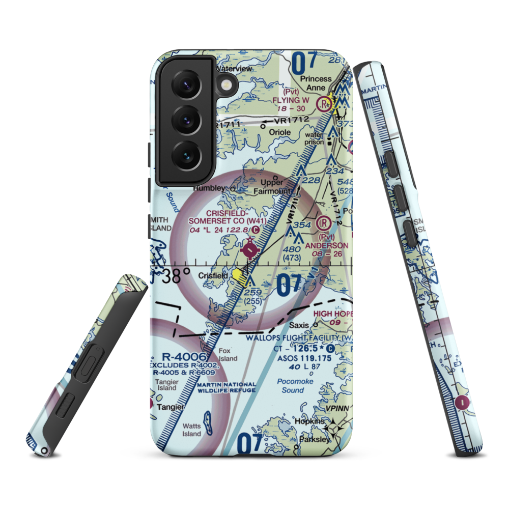 Crisfield Municipal Airport (W41) VFR Sectional Samsung Phone Case Samsung Galaxy S22 Plus model shown