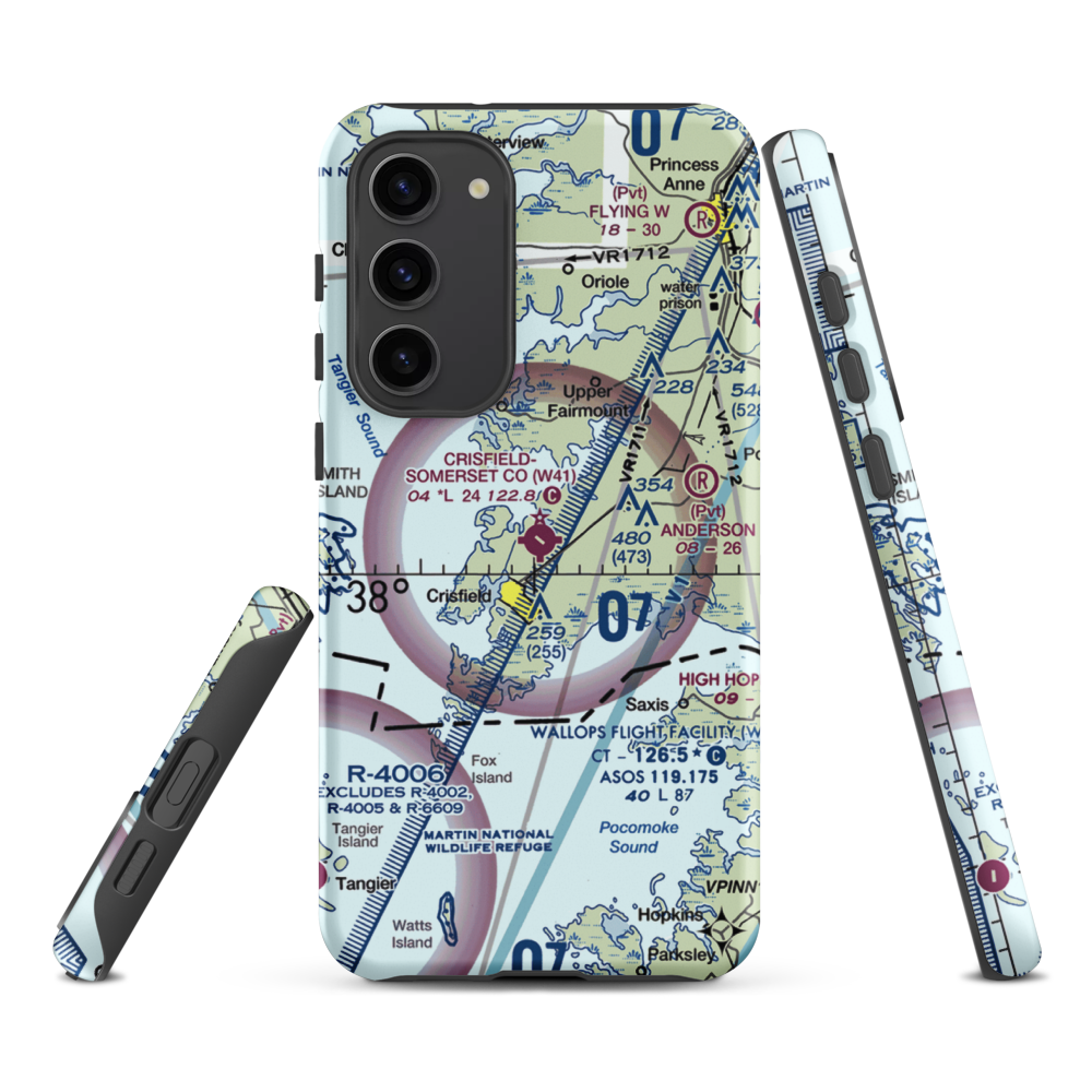 Crisfield Municipal Airport (W41) VFR Sectional Samsung Phone Case Samsung Galaxy S23 Plus model shown