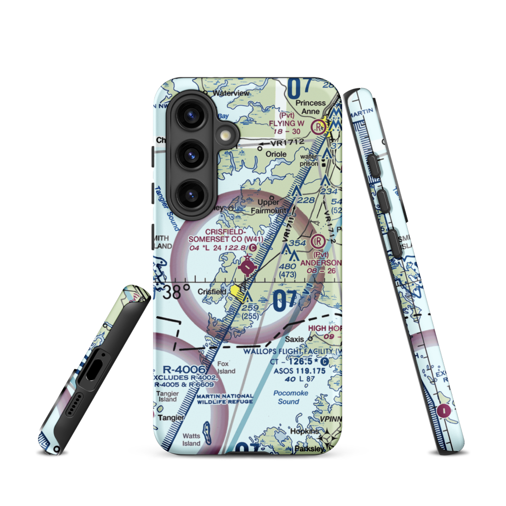 Crisfield Municipal Airport (W41) VFR Sectional Samsung Phone Case Samsung Galaxy S24 model shown