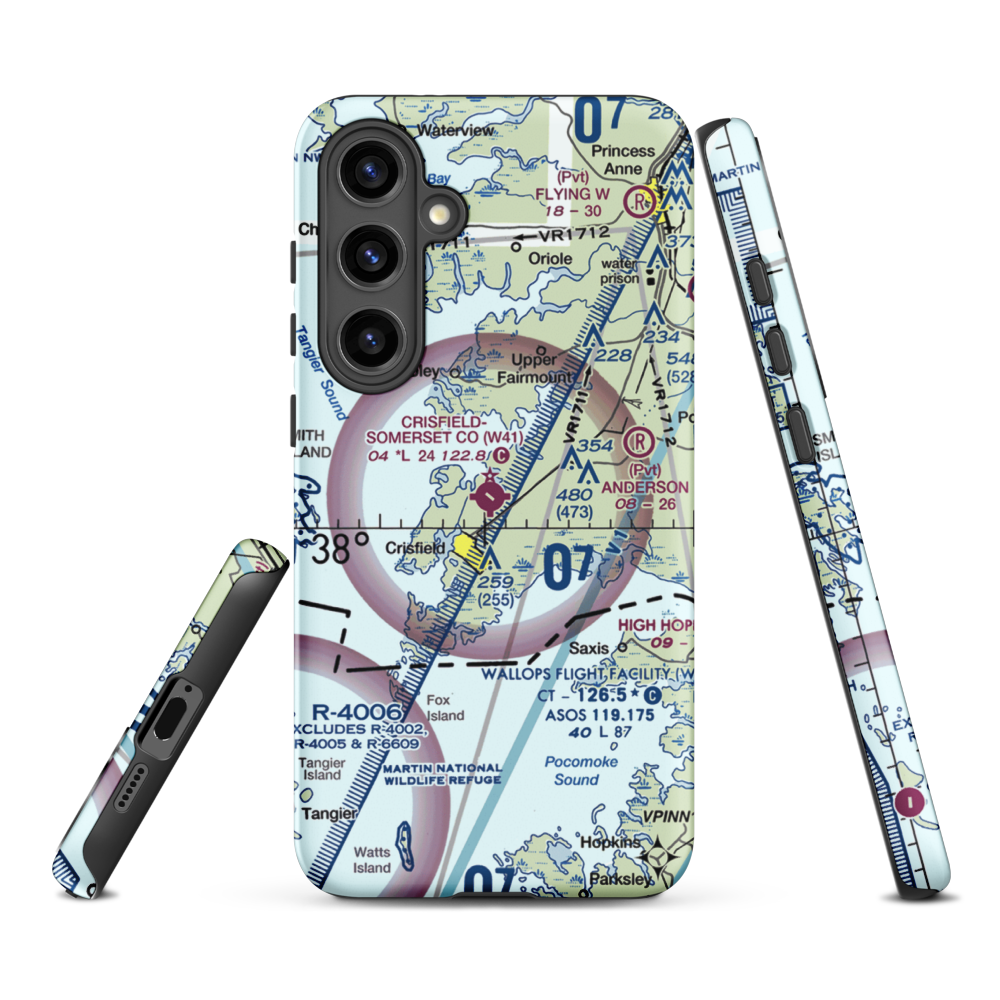 Crisfield Municipal Airport (W41) VFR Sectional Samsung Phone Case Samsung Galaxy S24 Plus model shown