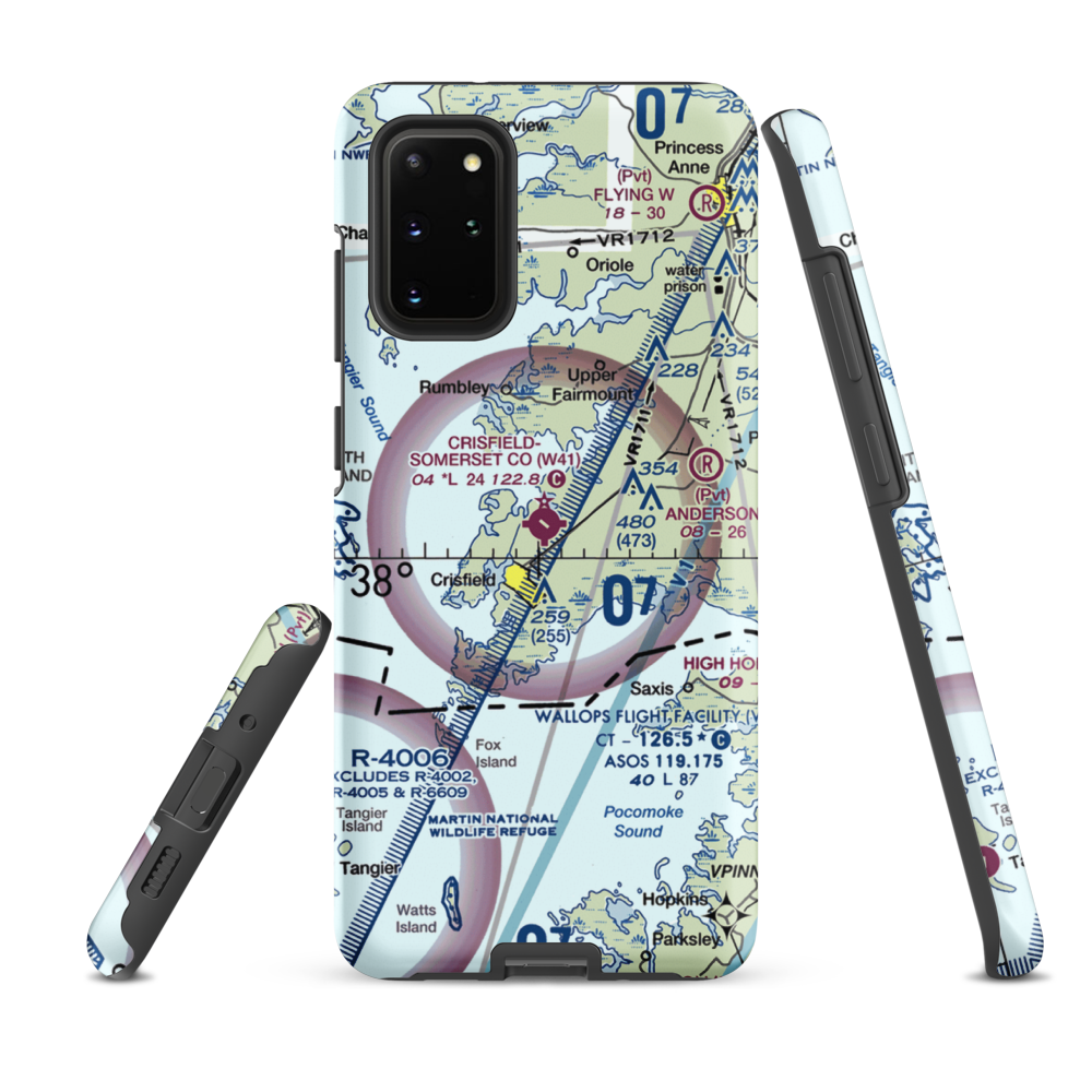 Crisfield Municipal Airport (W41) VFR Sectional Samsung Phone Case Samsung Galaxy S20 Plus model shown