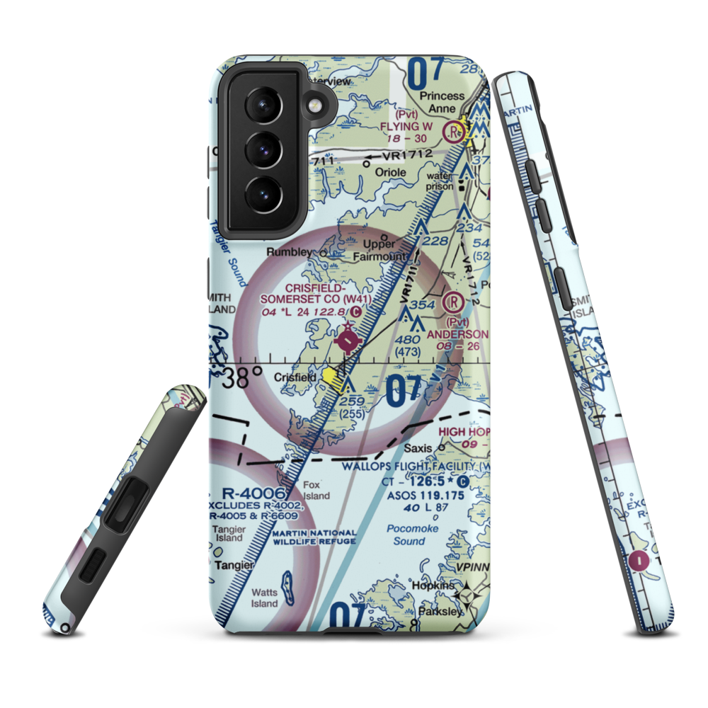 Crisfield Municipal Airport (W41) VFR Sectional Samsung Phone Case Samsung Galaxy S21 Plus model shown