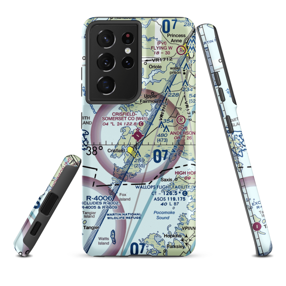 Crisfield Municipal Airport (W41) VFR Sectional Samsung Phone Case Samsung Galaxy S21 Ultra model shown