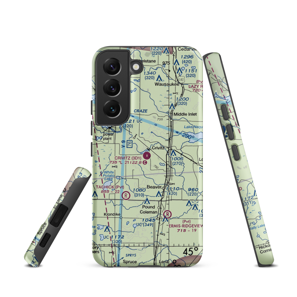 Crivitz Municipal Airport (3D1) VFR Sectional Samsung Phone Case Samsung Galaxy S22 model shown