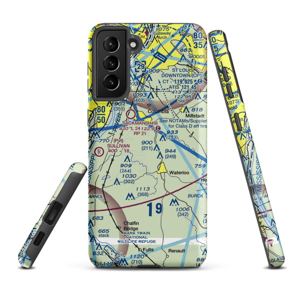 Crook Restricted Landing Area (IL18) VFR Sectional Samsung Phone Case Samsung Galaxy S21 Plus model shown