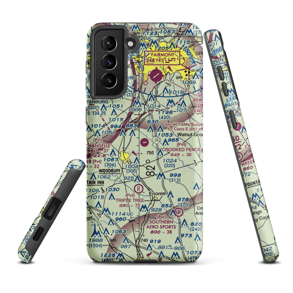 Crooked Fence Farm Airport (3SC4) VFR Sectional Samsung Phone Case Samsung Galaxy S21 FE model shown