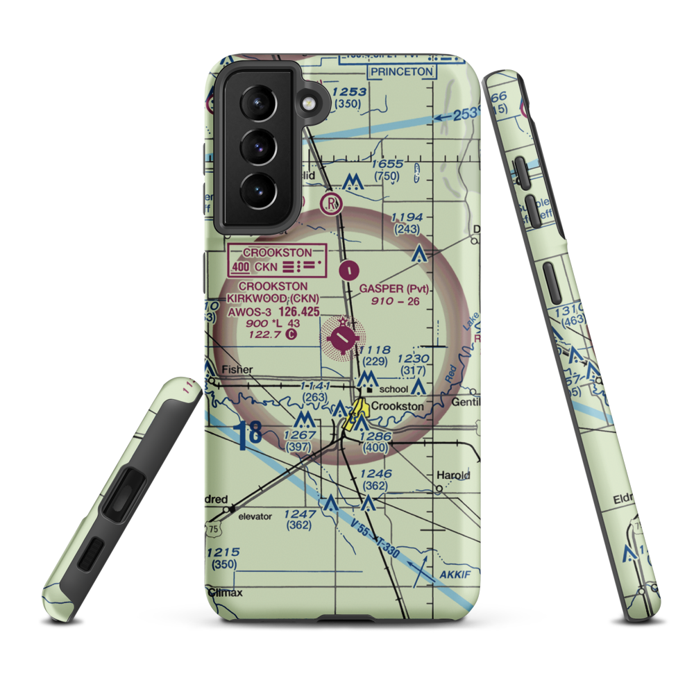 Crookston Municipal Kirkwood Field (CKN) VFR Sectional Samsung Phone Case Samsung Galaxy S21 FE model shown
