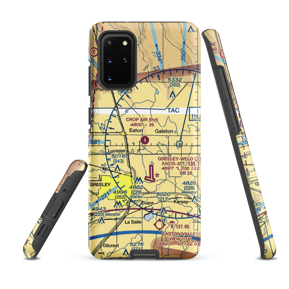 Crop Air Inc Airport (CO48) VFR Sectional Samsung Phone Case Samsung Galaxy S20 Plus model shown