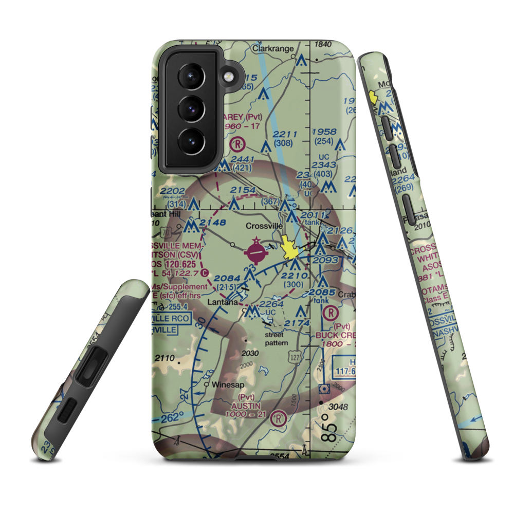 Crossville Memorial Whitson Field (CSV) VFR Sectional Samsung Phone Case Samsung Galaxy S21 Plus model shown