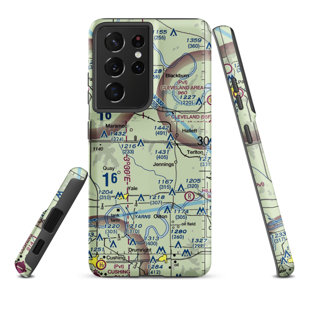 Crystal Airport (0OK9) VFR Sectional Samsung Phone Case Samsung Galaxy S21 Ultra model shown