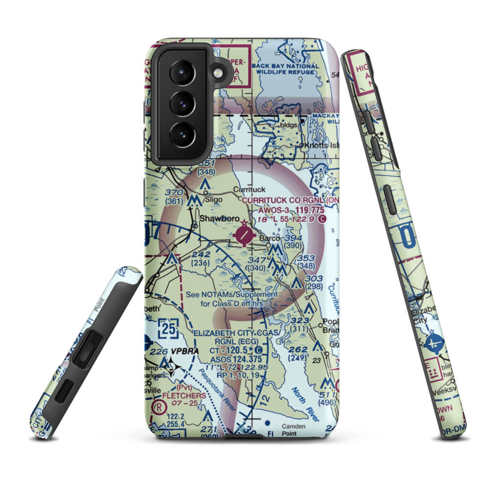 Currituck County Regional Airport (ONX) VFR Sectional Samsung Phone Case Samsung Galaxy S21 Plus model shown