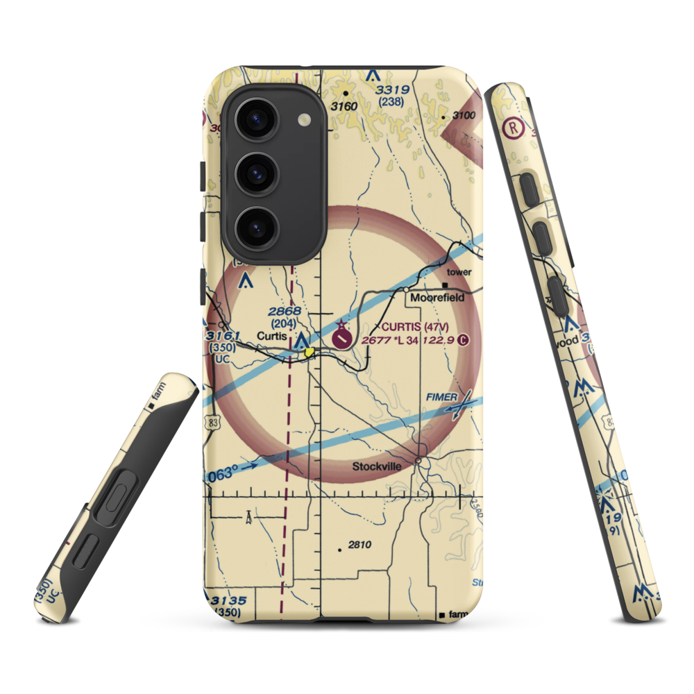 Curtis Municipal Airport (47V) VFR Sectional Samsung Phone Case Samsung Galaxy S23 Plus model shown