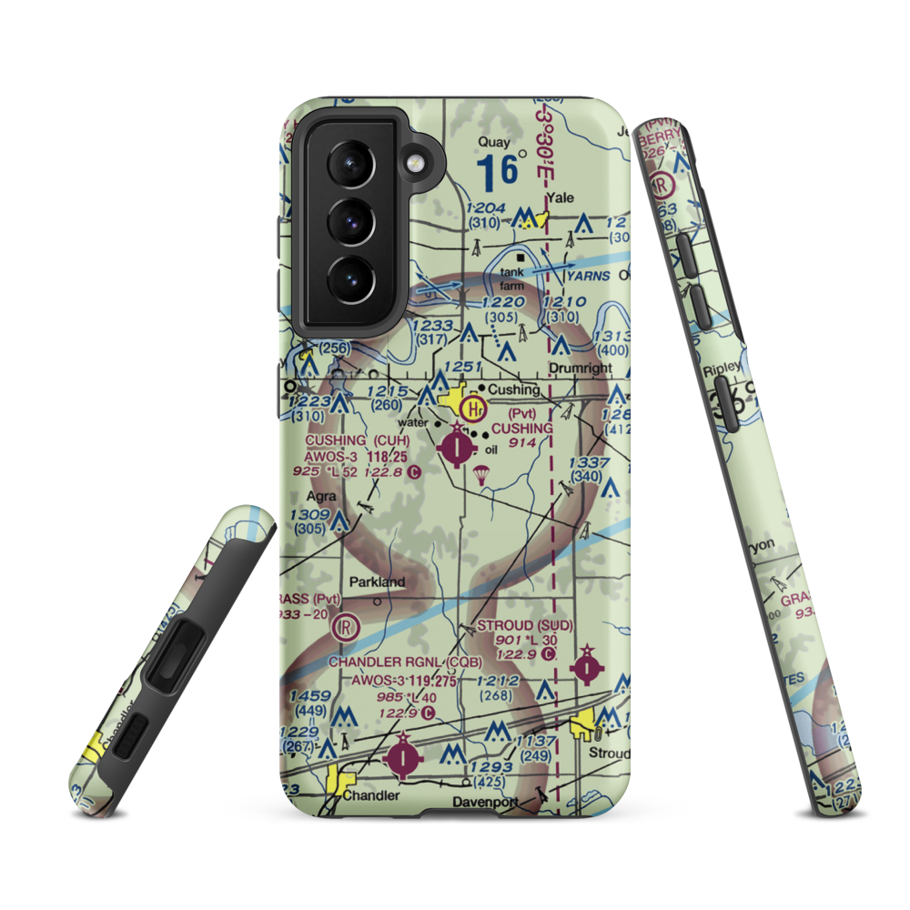 Cushing Municipal Airport (CUH) VFR Sectional Samsung Phone Case Samsung Galaxy S21 FE model shown