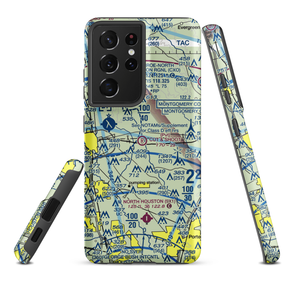 Cut and Shoot Airport (19TE) VFR Sectional Samsung Phone Case Samsung Galaxy S21 Ultra model shown