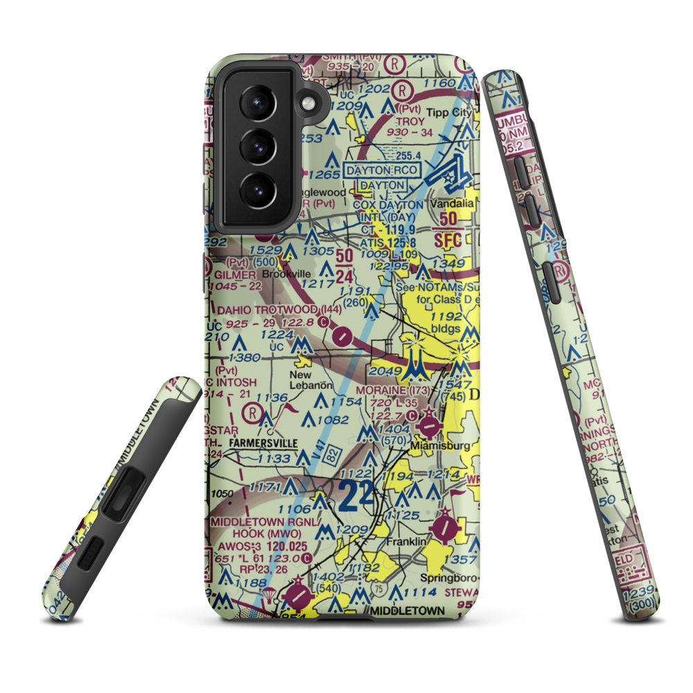 Dahio Trotwood Airport (I44) VFR Sectional Samsung Phone Case Samsung Galaxy S21 Plus model shown
