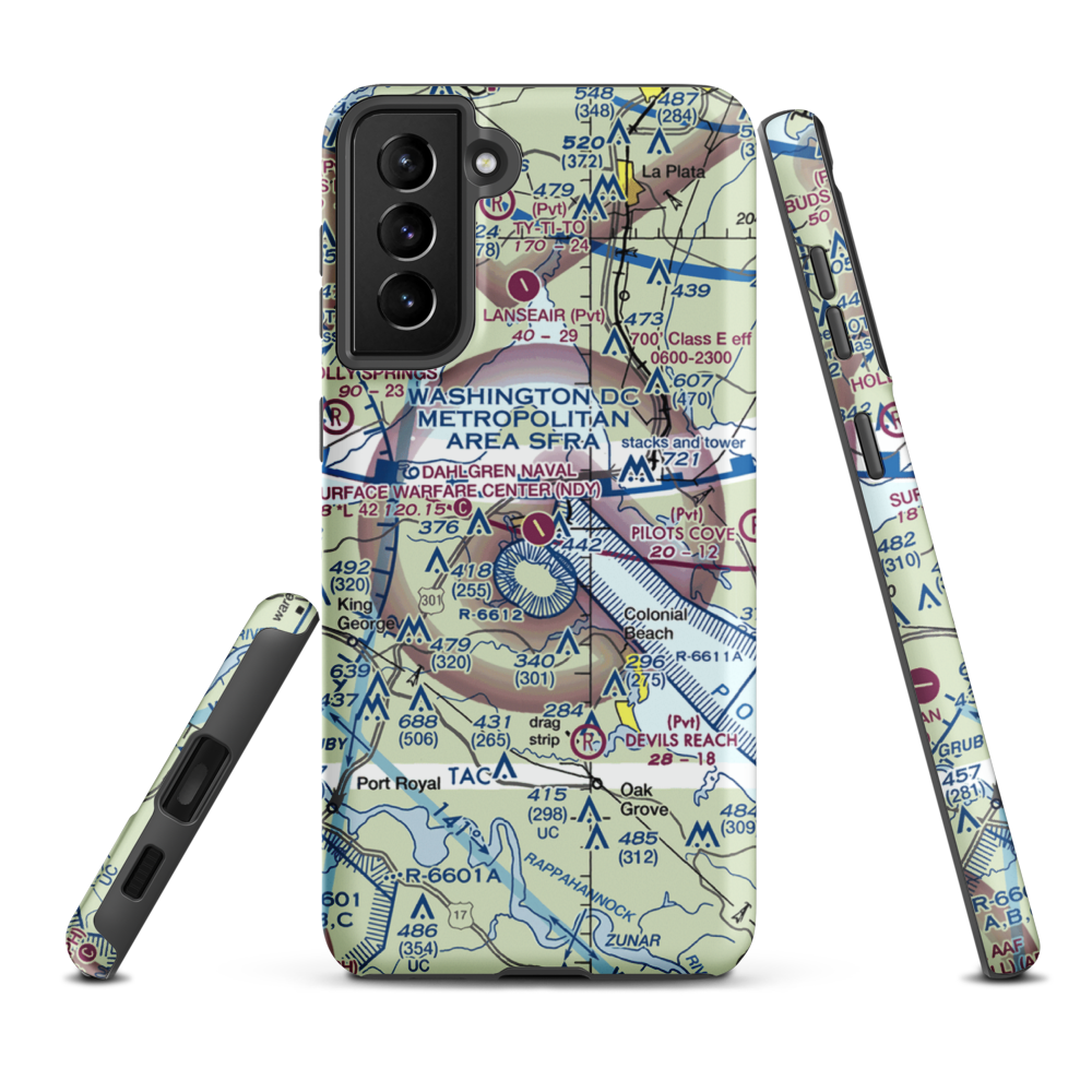 Dahlgren Naval Surface Warfare Center Airport (NDY) VFR Sectional Samsung Phone Case Samsung Galaxy S21 Plus model shown