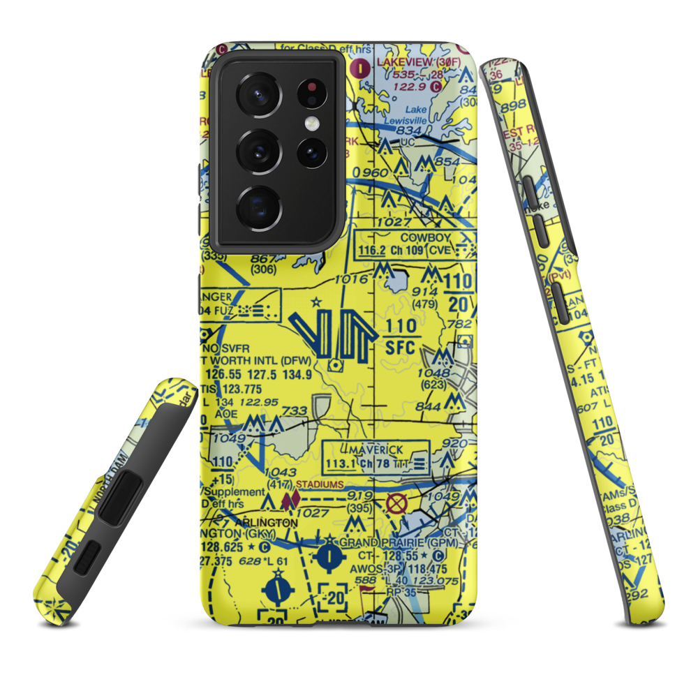 Dallas Fort Worth International Airport (DFW) VFR Sectional Samsung Phone Case Samsung Galaxy S21 Plus model shown