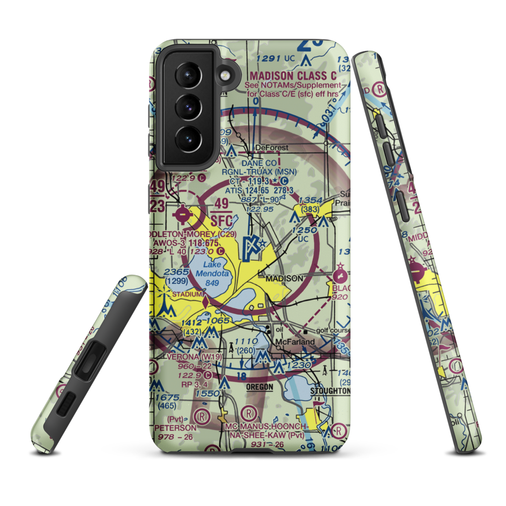 Dane County Regional Truax Field (MSN) VFR Sectional Samsung Phone Case Samsung Galaxy S21 Plus model shown